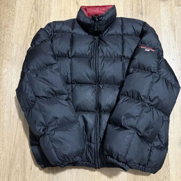 VTG 90s Y2K POLO SPORT Ralph Lauren Full Zip Puffer Down Fill Black, Flag Logo M - Picture 1 of 7